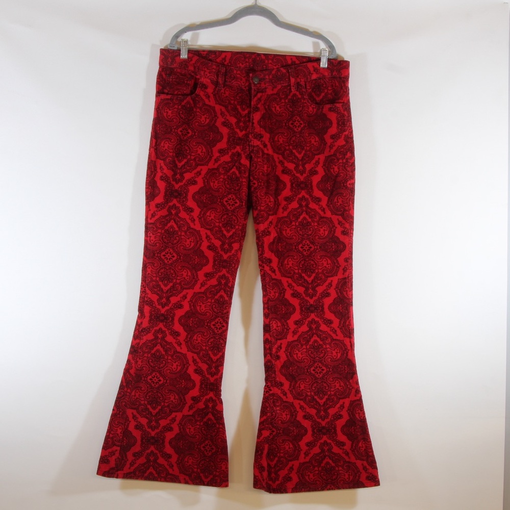 Run & Fly Elegant Red Patterned Men's Bell Bottom Flared Pants